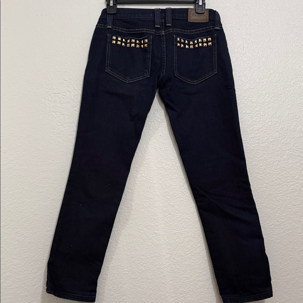 Frankie B. Dark Blue Boot Cut Jeans with Gold Studs